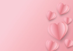 Beautiful paper hearts on a pink background.This is a symbol of Mother's Day ,Valentine's Day and birthday. Vector illustration.