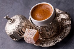 Traditional delicious Turkish coffee and Turkish delight