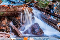 Water from Mingo Falls Flowing Over a Log