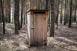 Toilet in the forest, hygiene, wooden toilet.