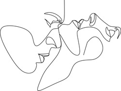 Abstract man and woman touch  by one line vector drawing. Portrait minimalistic style. Botanical print. Nature symbol of cosmetics. Modern continuous line art. Fashion print. Beaty salon