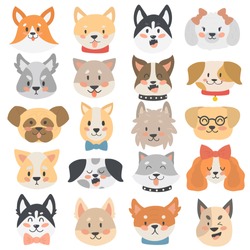 Dogs heads emoticons vector set.