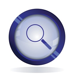 search icon. 3d round button blue vector icon for web, mobile app icon.
