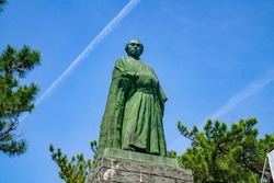 Ryoma Sakamoto statue and blue sky, Japan, Kochi prefecture