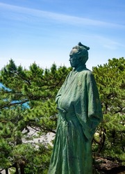 Ryoma Sakamoto statue and blue sky, Japan, Kochi prefecture