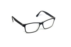 Glasses with black frames for reading books.