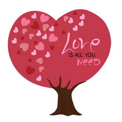 Love is all you need valentineday tree vector illustration