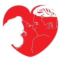 Red heart couple  kissing abstract valentineday illustration