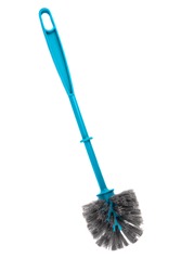 Top view. Toilet brush plastic blue with bristles.