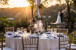 Summer 2021, sunset  wedding preparation  with the bride and groom background,  Italy