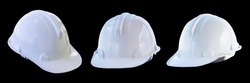 The white safety helmet isolated on black background