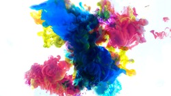  Abstract color mix , color drops in water , drop of Ink color mix paint falling on water Colorful ink in water,