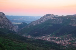 Vratzata at sunset. Vratzata is a beautiful mountain pass in Balkan Mountains, near the Bulgarian town of Vratza. One of the best places for climbing in Europe.