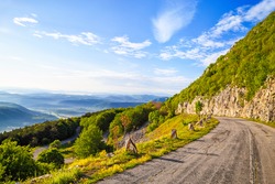 Winding mountain road in Balkan Mountains (Stara planina), Bulgaria. The road to peak Okolchitsa.