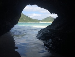 Gruta do Amor in Arraial do Cabo.  The Beautiful cave is located in beach Prainhas de Arraial do Cabo 160 km near from Rio de Janeiro capital.  A paradisiac place to enjoy summer. Pontal do Atalaia.