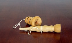 Wooden bilboque, old toy and typical vintage from Brazil. Exercises motor coordination. Traditional toy