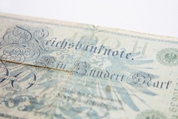 Vintage banknote dated 1908, detail of 100 Deutsches Reich marks -German Empire.