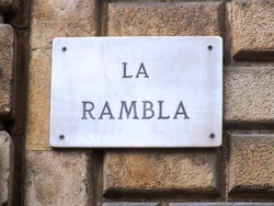 La Rambla Street Sign, Close up photo, Landmark of Barcelona, Spain, Famous Street in Barcelona
