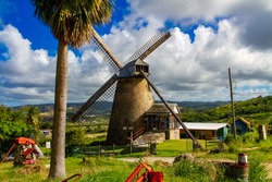 Farm and windmill in Barbados, Caribbean 