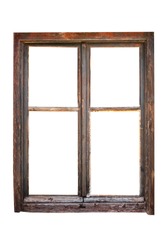 Old window's wooden frame isolated on white background