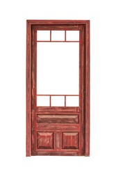 Wooden glazed door without the glass isolated on white