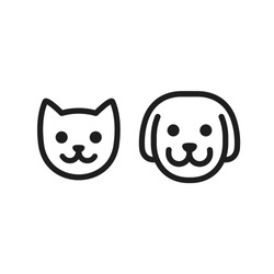 Cat and dog head icon. Simple smiley pet face vector illustration set.