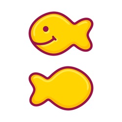 Fish shaped salty crackers. Vector illustration in cute cartoon style.