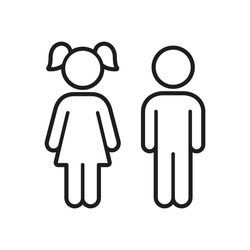 Boy and girl line icon figures. Children gender symbols. Simple vector outline clip art illustration.
