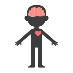 Cartoon human body silhouette with visible brain and heart.