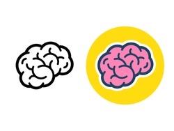 Stylized brain icon or logo, black line and color. Simple flat cartoon style human brain vector illustration.