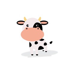 cute standing cow flat animal illustration images, this illustration is suitable for children's books, cards, pictures for children's clothes and so on