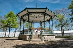 Bandstand in the park in Dax on a beautiful day with blue sky
