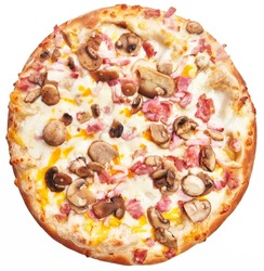  Single italian carbonara pizza over white isolated background