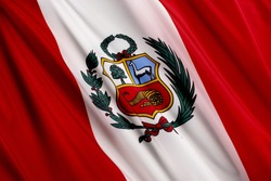 Close up shot of wavy Peruvian flag
