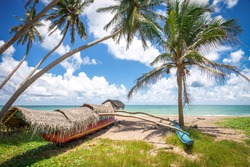 20 August 2015 - Sri Lanka. The Coast Of The Indian Ocean. The Wild Beach. The boats on the wild beach.