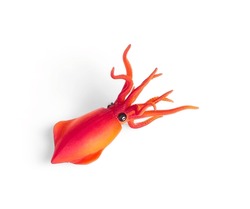 Red octopus plastic miniature toy isolated on white