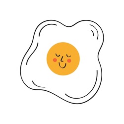 Fried eggs isolated on white background. Good morning. Egg breakfast. Scrambled egg. Fried egg flat icon. Fried egg in cartoon style. Vector illustration.
