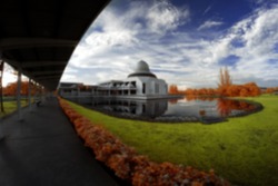 Blur Image Of An-Nur Mosque, Perak by the lakeside viewed in infrared