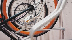 Single Speed Fixed Gear City Bike Picked Up From Wall Hanger Bike Storage Room