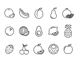 Fruits flat icon. Pictogram for web. Line stroke. Fruits isolated on white background. Vector eps10 set