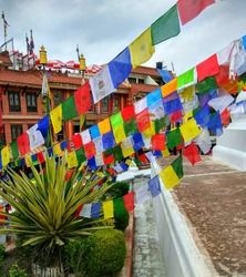 Prayer flags on Bouddhanath Stupa in Kathmandu, Nepal
