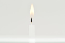 Candle flame on white background.