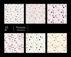 Set of six terrazzo veneziano seamless patterns. Pastel colors. 