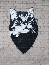 An amazing streetart masterpiece of a black and white cat in Melbourne
