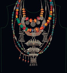 Vector ethnic necklaces t-shirt black background
