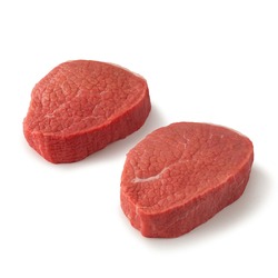 Close-up view of fresh raw Eye of Round Steak Round cut in isolated white background