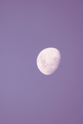 Moon, Purple Aesthetic Sky, Sunset Purple Night Sky, Moon Detail, Half Moon Craters Detailed. Purple Aesthetic Night Sky, White Moon.