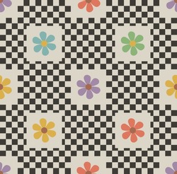 seamless checkered pattern and colored flowers