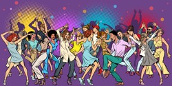 Party at the club, dancing young people. Pop art retro vector illustration vintage kitsch