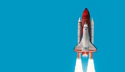 Space shuttle on color background. Gradient. Space art wallpaper. Place for infographics. Elements of this image furnished by NASA
